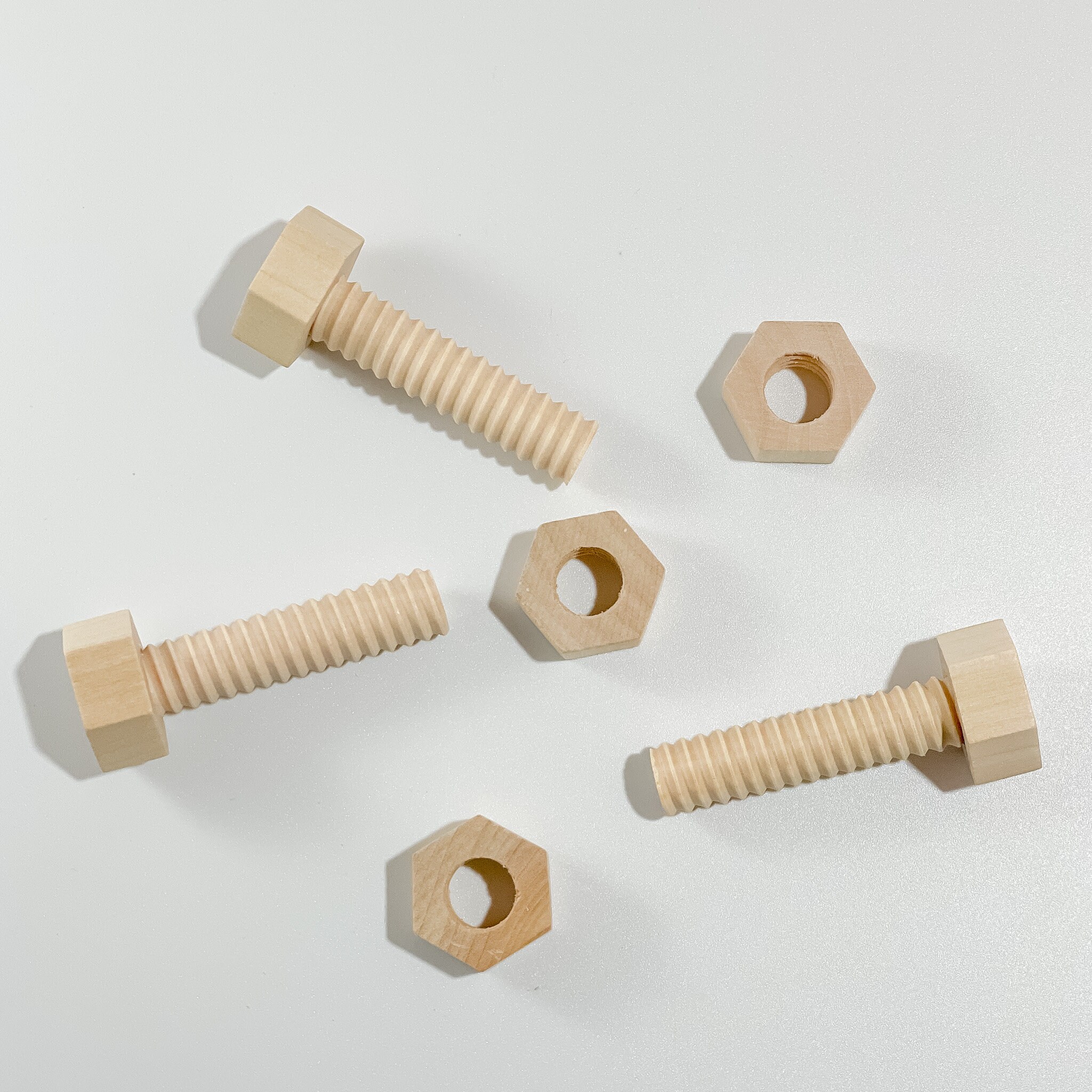 Set of 3 Natural Unfinished Wooden Screw Nut Bolt 3pc Etsy