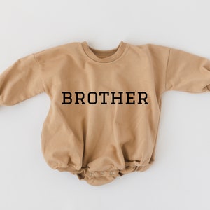 BROTHER Graphic Oversized Sweatshirt Romper Baby Bubble Romper Sweatshirt Bubble Romper Baby Boy Clothes Big Brother Little Brother Camel