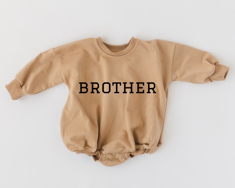 BROTHER Graphic Oversized Sweatshirt Romper Baby Bubble Romper Sweatshirt Bubble Romper Baby Boy Clothes Big Brother Little Brother Camel