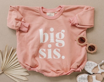 BIG SIS Graphic Oversized Sweatshirt Romper - Sweatshirt Bubble Romper - Baby Girl Clothes - Big Sis Shirt Topter Sweatshirt Shirt Outfit