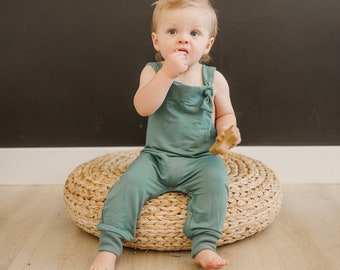 Bamboo Knotted Overalls - Bamboo French Terry Outfit - Baby Boy or Girl Fall Clothes - Baby Boy Clothes - Neutral Outfit - Bamboo Daywear