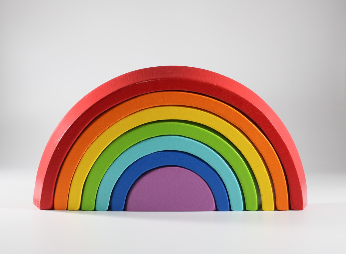Apilador de arco iris de madera media de 7 piezas juguete de | Etsy