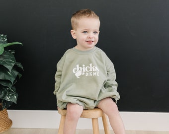 Chicks Dig Me Easter Graphic Oversized Sweatshirt Romper - Sweatshirt Bubble Romper - Baby Boy Clothes - Baby Boy Easter Shirt