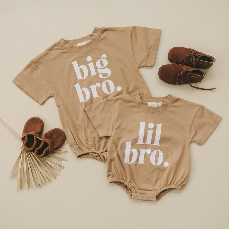 Organic Cotton Lil Bro Graphic Bubble Romper T-Shirt Romper Baby Boy Clothes Little Brother Pregnancy Announcement Gender Reveal image 9