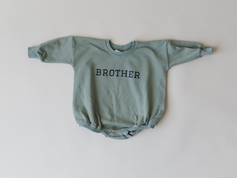 BROTHER Graphic Oversized Sweatshirt Romper Baby Bubble Romper Sweatshirt Bubble Romper Baby Boy Clothes Big Brother Little Brother Dark Sage