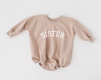 SISTER Graphic Oversized Sweatshirt Romper or Crewneck Sweatshirt - Bubble Romper - Baby Girl Clothes - Big Sister Sweatshirt - Little Sis