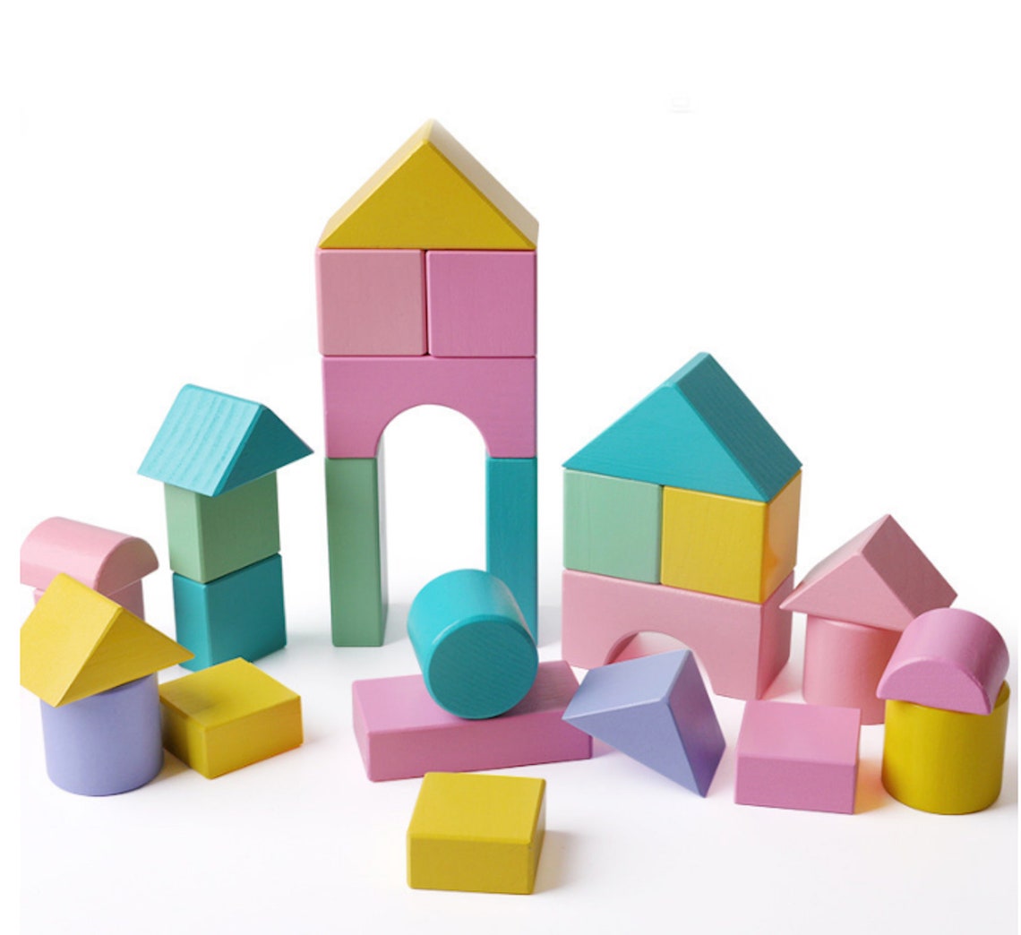 28 Piece PastelColored Building Blocks Painted Preschool Etsy