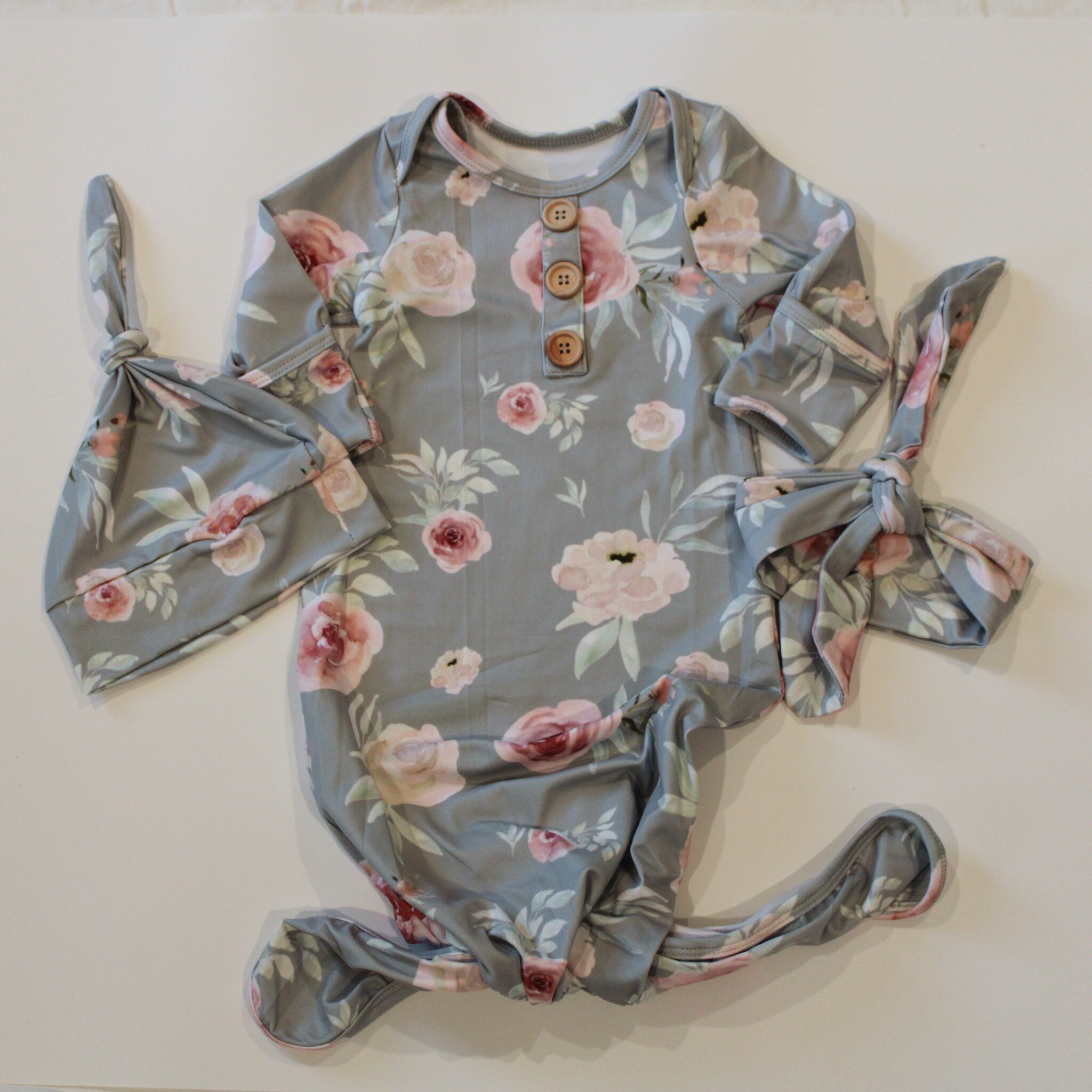 Floral Knotted Gown Floral Print Gown Knotted Baby Gown Etsy