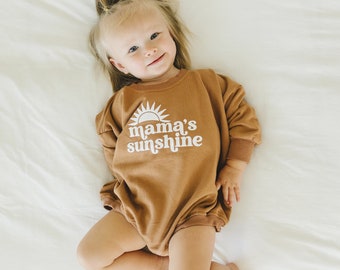 MAMA'S SUNSHINE Oversized Sweatshirt Romper - Baby Girl Bubble Romper - Baby Boy Outfit - Mother's Day Outfit Shirt - Neutral Bubble Romper