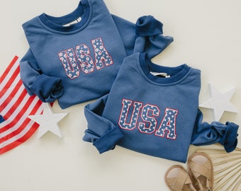 USA Daisy Crewneck Sweatshirt - Baby Toddler Crew Neck Sweatshirt - 4th of July Outfit - Baby Girl 4th of July Outfit - Red White & Blue