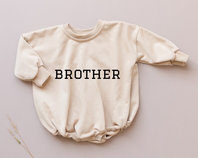 BROTHER Graphic Oversized Sweatshirt Romper Baby Bubble Romper Sweatshirt Bubble Romper Baby Boy Clothes Big Brother Little Brother Cream