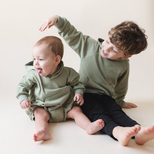 Neutral Baby Oversized Hoodie Romper - Blank Sweatshirt Bubble Romper - Hooded Sweatshirt Romper - Baby Boy Clothes - Neutral Baby Outfit