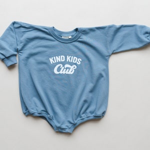 KIND KIDS CLUB Oversized Sweatshirt Romper Baby Boy Bubble Romper Baby Girl Outfit Graphic Romper Neutral Baby Clothes Toddler Cadet Blue