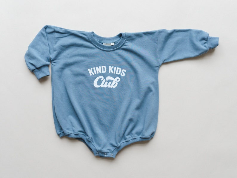 KIND KIDS CLUB Oversized Sweatshirt Romper Baby Boy Bubble Romper Baby Girl Outfit Graphic Romper Neutral Baby Clothes Toddler Cadet Blue