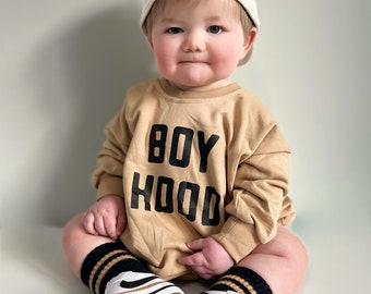 BOY HOOD Oversized Sweatshirt Romper - Baby Boy Bubble Romper - Baby Boy Outfit - Baby Boy Clothes - Boyhood Brotherhood - Toddler Clothes