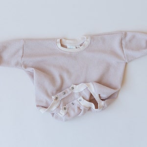 Neutral Baby Oversized Bubble Romper Oversized Waffle-Knit Romper Baby Boy Outfit Baby Girl Clothes Winter image 7