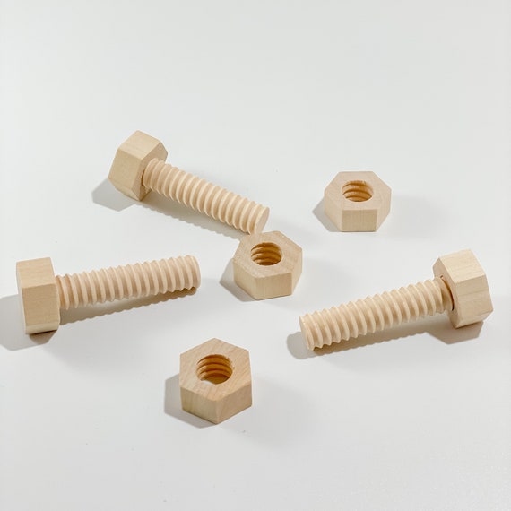 Set of 3 Natural Unfinished Wooden Screw Nut Bolt 3pc Etsy