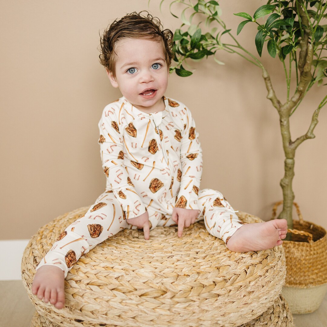 Grand Slam Bamboo Zippy Romper Baseball Print Bamboo Pajamas Boy Girl