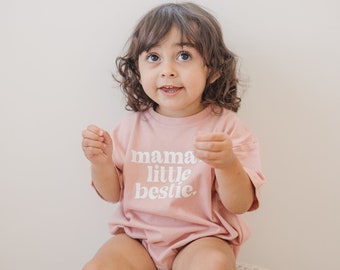 SECOND Mama's Little Bestie Oversized T-Shirt Romper - IRREGULAR - Baby Girl Bubble Romper - Baby Girl Outfit - Outfit Shirt - Mom Daughter