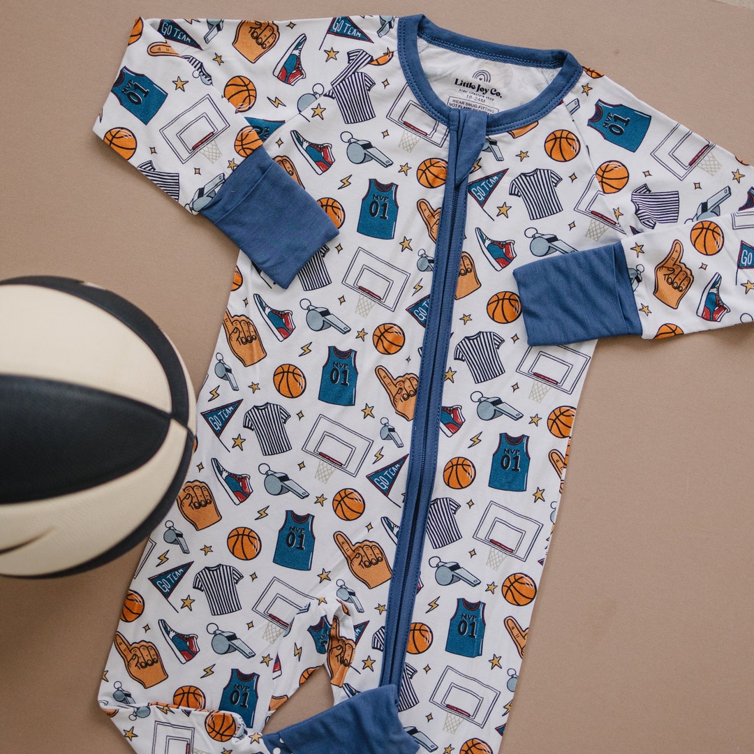 Swishes Come True Bamboo Zippy Romper Basketball Bamboo Pajamas Boy