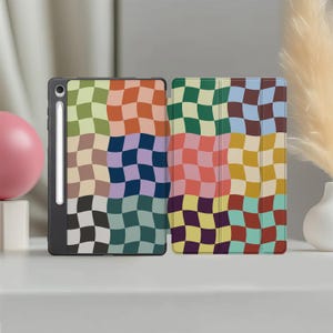 Wavy Checkered Samsung Galaxy Tab S10+ Case S11 S9 Ultra S8 S7 FE S6 Lite A9 Plus A8 A7 S5e S4 S3 10.4 inch 9.7" Retro Tablet Cover Colorful
