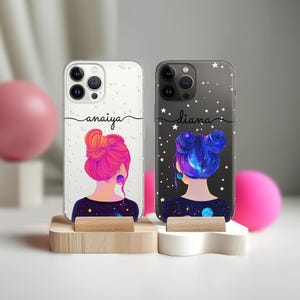 Celestial Sisters Couple Case iPhone 16 15 Pro Matching iPhone 14 13 12 11 X Clear Cover XS 7+ 8 6 Samsung S24 S23 S22 S21 S20 Pixel 9 8 7 6