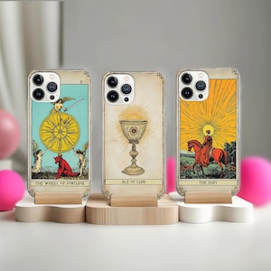 Tarot Cards Coques pour iPhone 16 15 Pro Max 14 13 12 11 Mini La Roue de la Fortune Housse pour iPhone Xr X 8 7 6 Plus The Cup The Sun Card