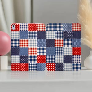 Patchwork Gingham iPad Pro 11 Air 13 M3 M4 M5 2026 2019 A17 A16 Hülle 12.9 10.9 10.2 8.3 9.7"Retro Mini 7 6 5 4 3 10th 9th gen Quilt