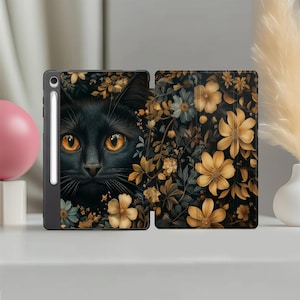 Black Cat case for Galaxy Tab S7 S6 Lite Samsung S11 S10 + S9 FE Plus A 10.5 S5e cases Cute S8 Ultra S7 tablet Cover Dark Flower 10 inch A8