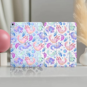 Funda con soporte para iPad 10.2 con ajolotes, funda para iPad Pro de 10.5 pulgadas, funda para iPad Air 2022 de 10.9 pulgadas, funda River Lizard para iPad 5 Mini, funda transparente con acuarela para iPad 12.9 Smart 11