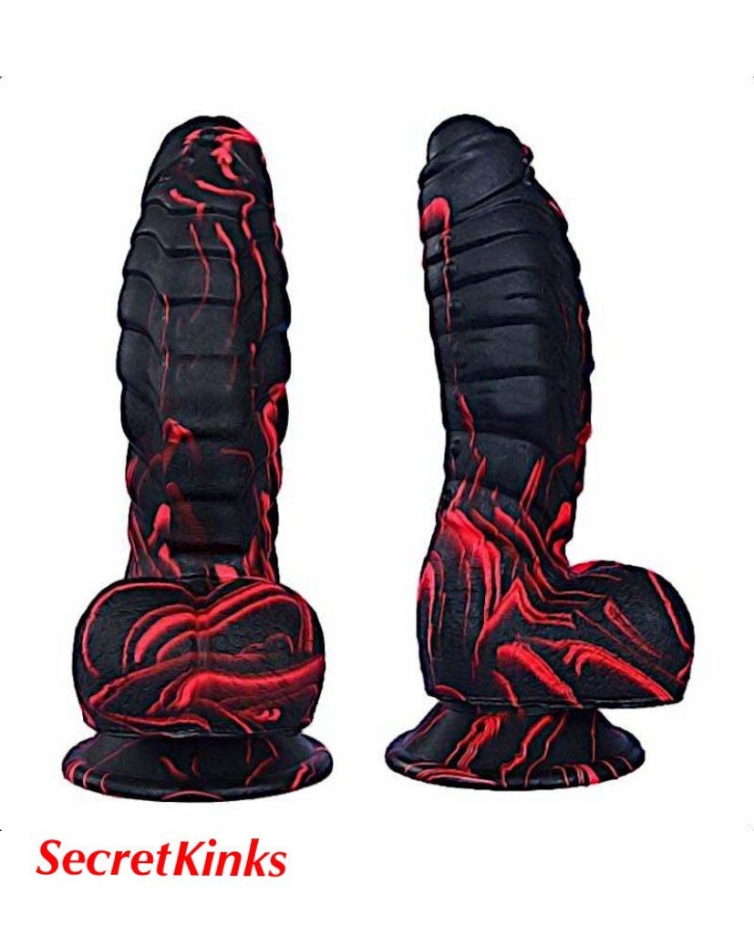 Ribbed dragon dildo silicone red/black/blue | Etsy