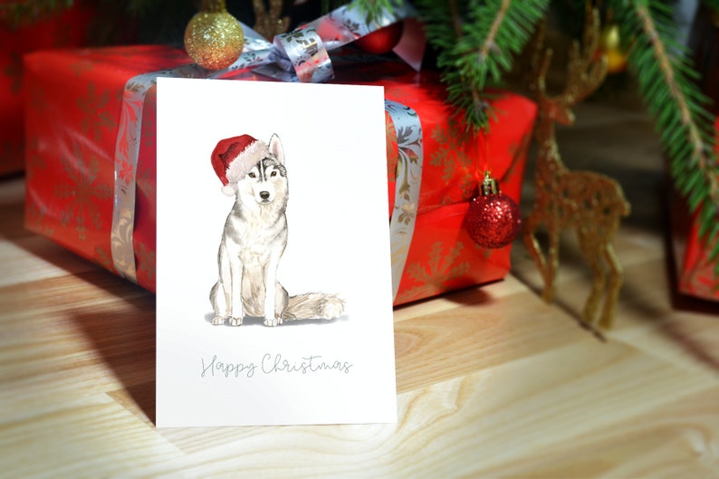 Dog Christmas card INSTANT DOWNLOAD Dog lovers Christmas card Print at home Siberian Husky Digital item