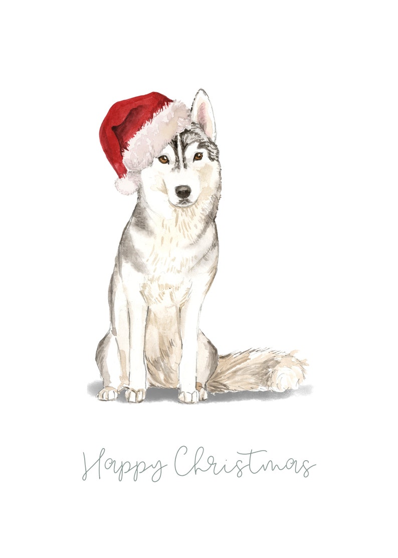Dog Christmas card INSTANT DOWNLOAD Dog lovers Christmas card Print at home Siberian Husky Digital item