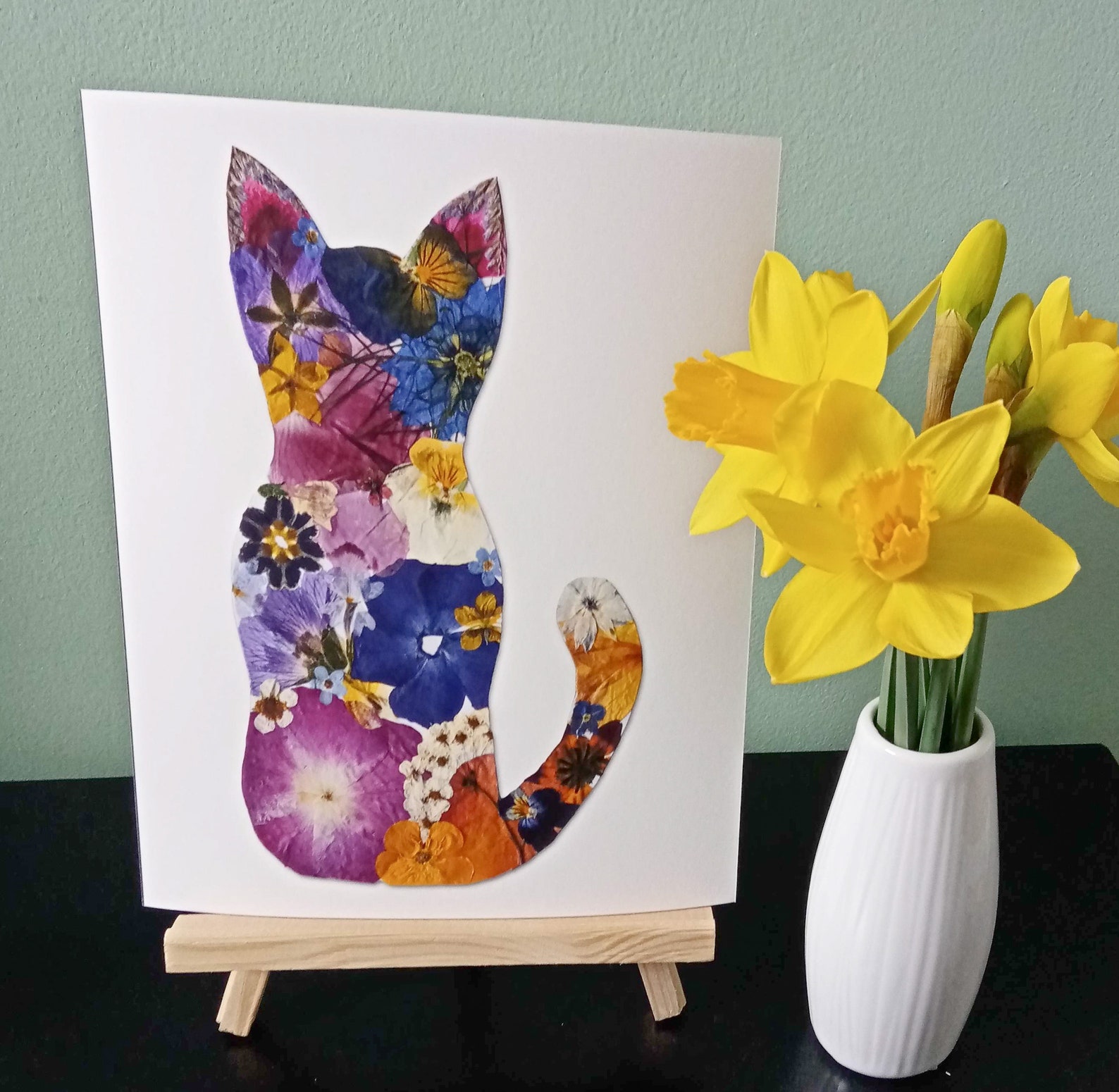 Pressed Flower Art Cat Print Christmas Gifts for Cat Lovers Etsy UK