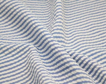 100% Cotton Royal Blue Big Striped Seersucker Fabric 57/58”