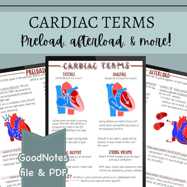 Cardiac Terms Nursing Notes // Digital Download // GoodNotes File & PDF