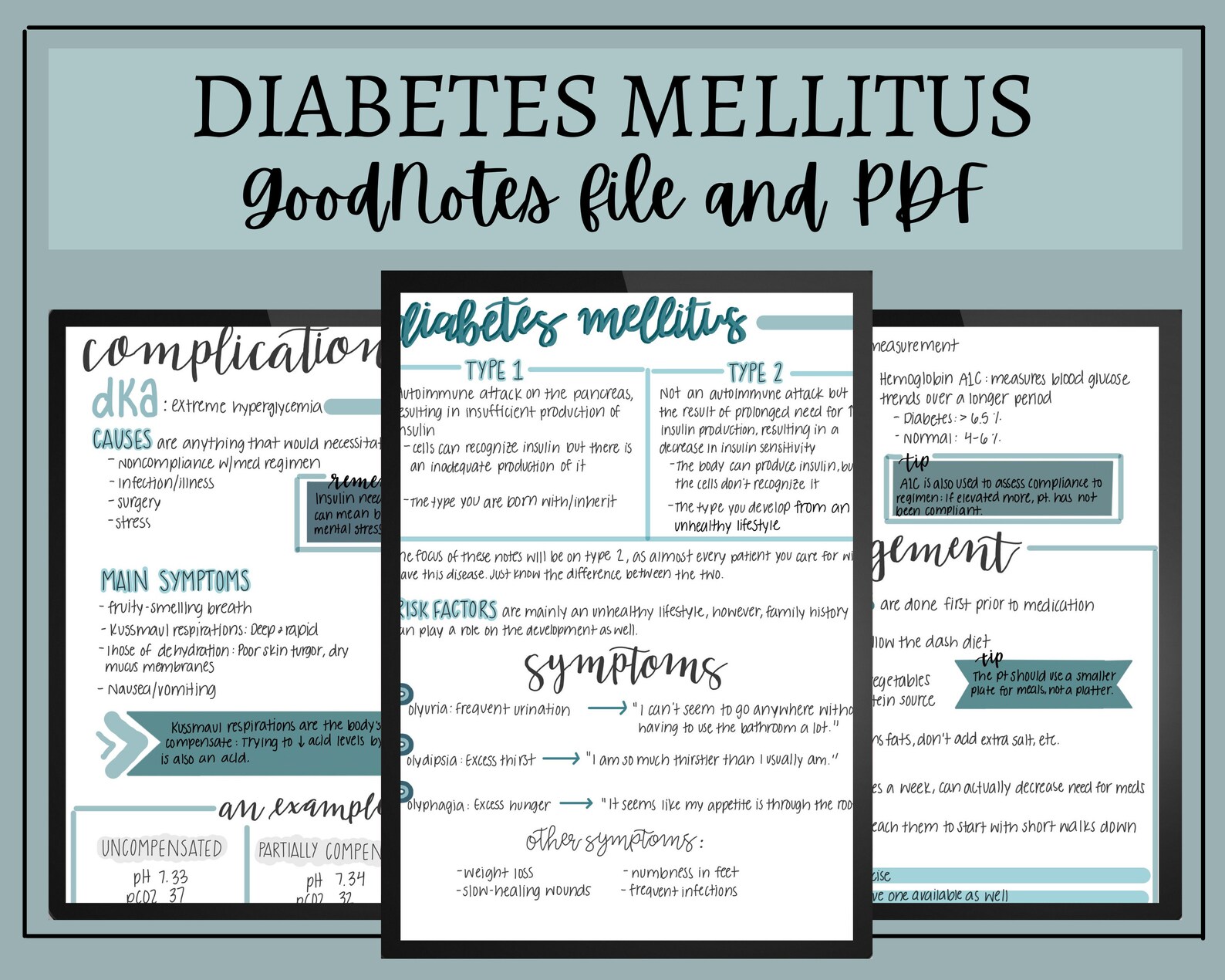Diabetes Nursing Notes // Digital Download // Goodnotes File & PDF Etsy