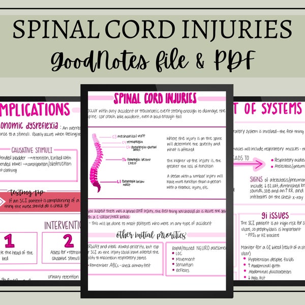 Spinal Cord Injury Nursing Notes // Digital Download // GoodNotes File & PDF