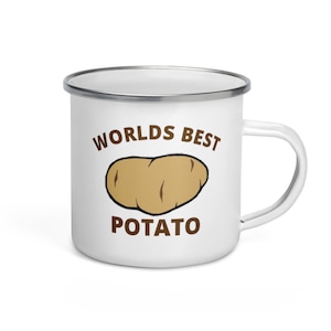 Funny Coffee Mug - Worlds Best Potato Funny Couch Potato Enamel Coffee Cup Men, Women, Cute Potato Farming Gift Idea For Potato Lover Vegan