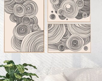 Abstract Boho Art Prints Set of 3: Mid-Century Modern (Digital Download)