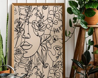 Boho Abstract Woman Line Art Print: Terracotta Wall Decor (Digital Download)