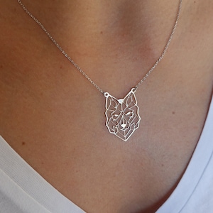 Wolf Head Necklace in Silver, Gold, and Rose Gold - Origami Animal Jewelry- Wolf Head Pendant
