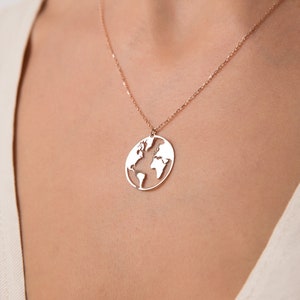 World Map Necklace Siver - Globetrotter Necklace - Earth Necklace Silver Gold Rose Over
