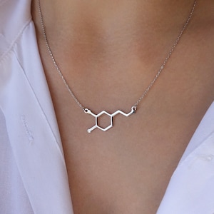 Serotonin Molecule Necklace, Silver Serotonin Necklace, Silver Rose Gold Chain Women