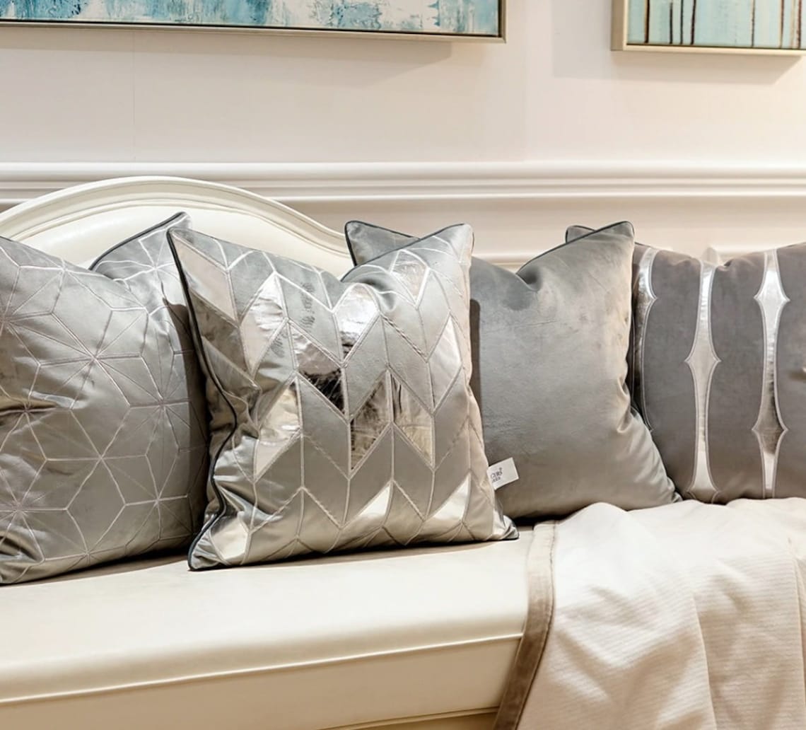 Royal Grey Golden Cushion Cover Luxury Design Cushion Cover Etsy