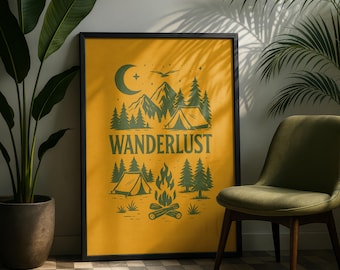 Wanderlust Camping Printable Poster for Outdoor Lovers, Retro Maximalist Dopamine Home Decor, Digital Download Print