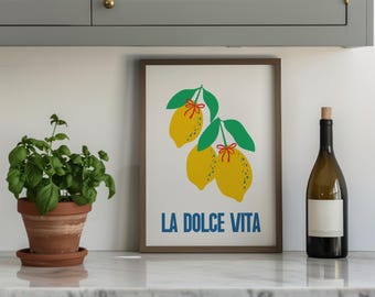La Dolce Vita Lemon Print: Italian Kitchen Art, Retro Summer Decor (Digital Download