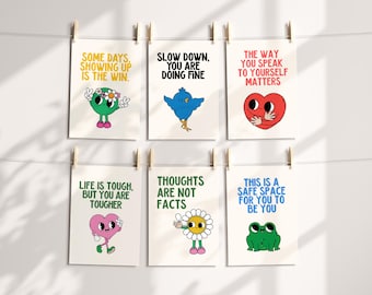 Retro motiverende posters voor tieners: decoratie voor geestelijke gezondheid in de klas (digitale download)