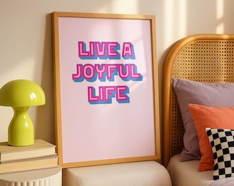 Joyful Life Retro Print: Pink Motivational Wall Art (Digital Download)