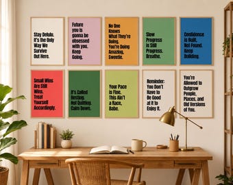 Juego de 10 láminas motivacionales para pared, pósteres con frases positivas y divertidas, láminas coloridas para el hogar, la oficina o el dormitorio, descarga digital.